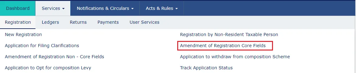 amendment of registration core fields on the GST portal amendment of registration core fields on the GST portal