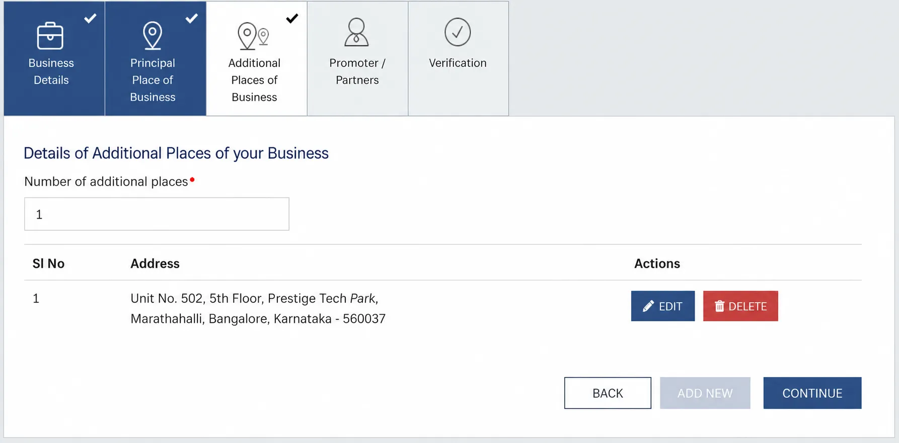 number of Additional Place of Business on the GST Portal number of Additional Place of Business on the GST Portal